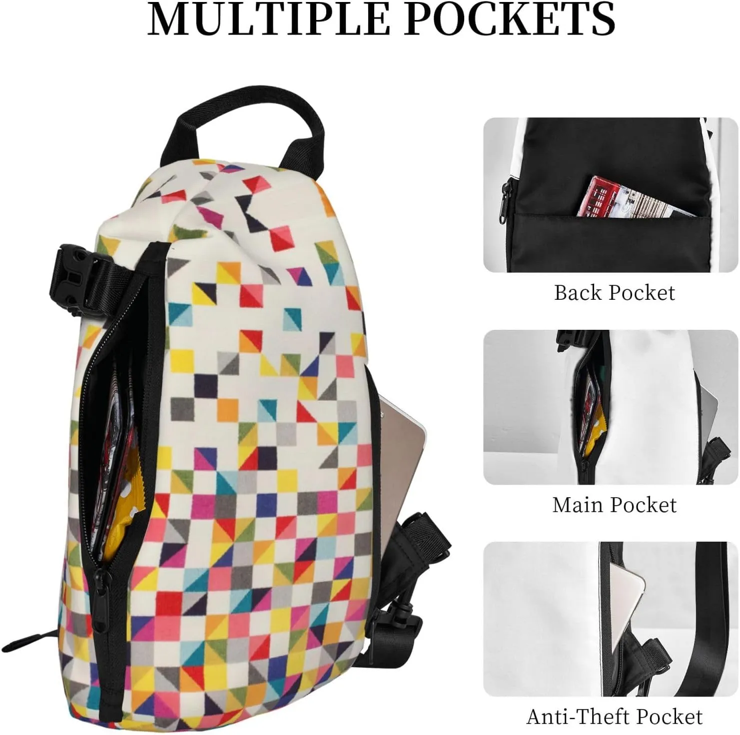 Triangle Geometric Print Crossbody Backpack Casual Adjustable Bag Multifunctional Sling Backpack