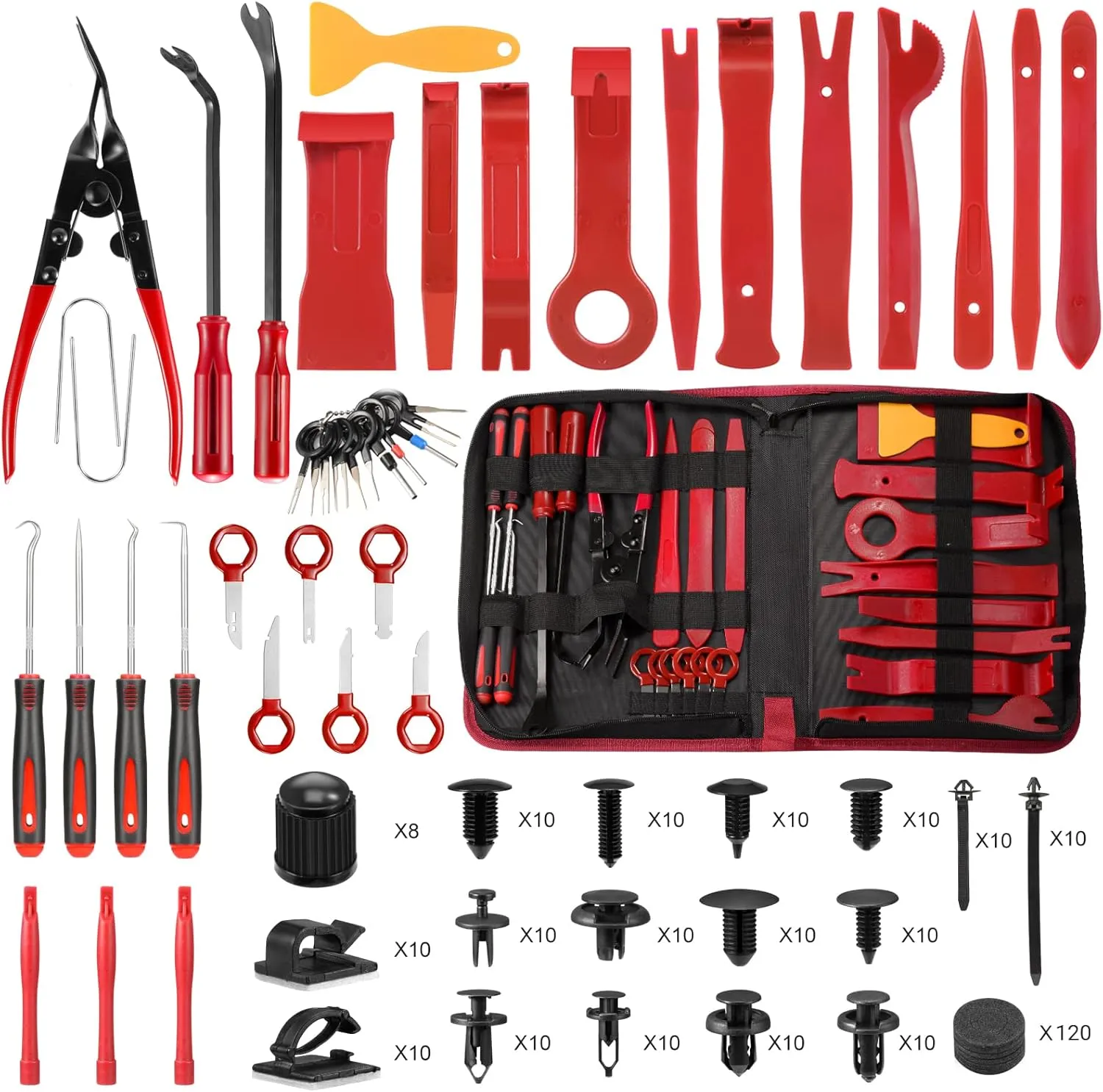 Trim Removal Tool Kit 330Pcs Car Removal Tool Kit Pry Tool Set Auto Clip Pliers Panel Door Radio Dash Window Bumper Adhesive Cable Clips Retainer Clip Set Terminal Removal Tool Set Fastener Remover