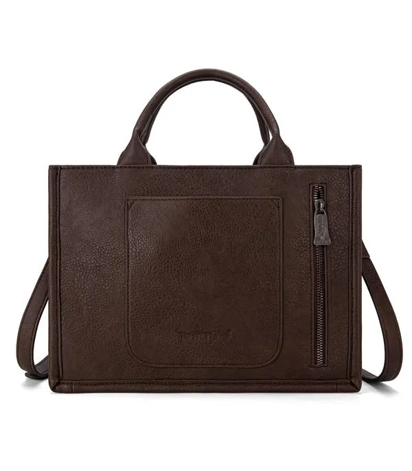 Trinity Ranch Floral Tooled Fringe Concealed Carry Tote/Crossbody - Coffee