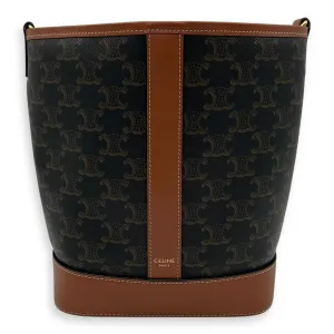 Triomphe Bucket Bag Brown in Coated Canvas, Gold hardware