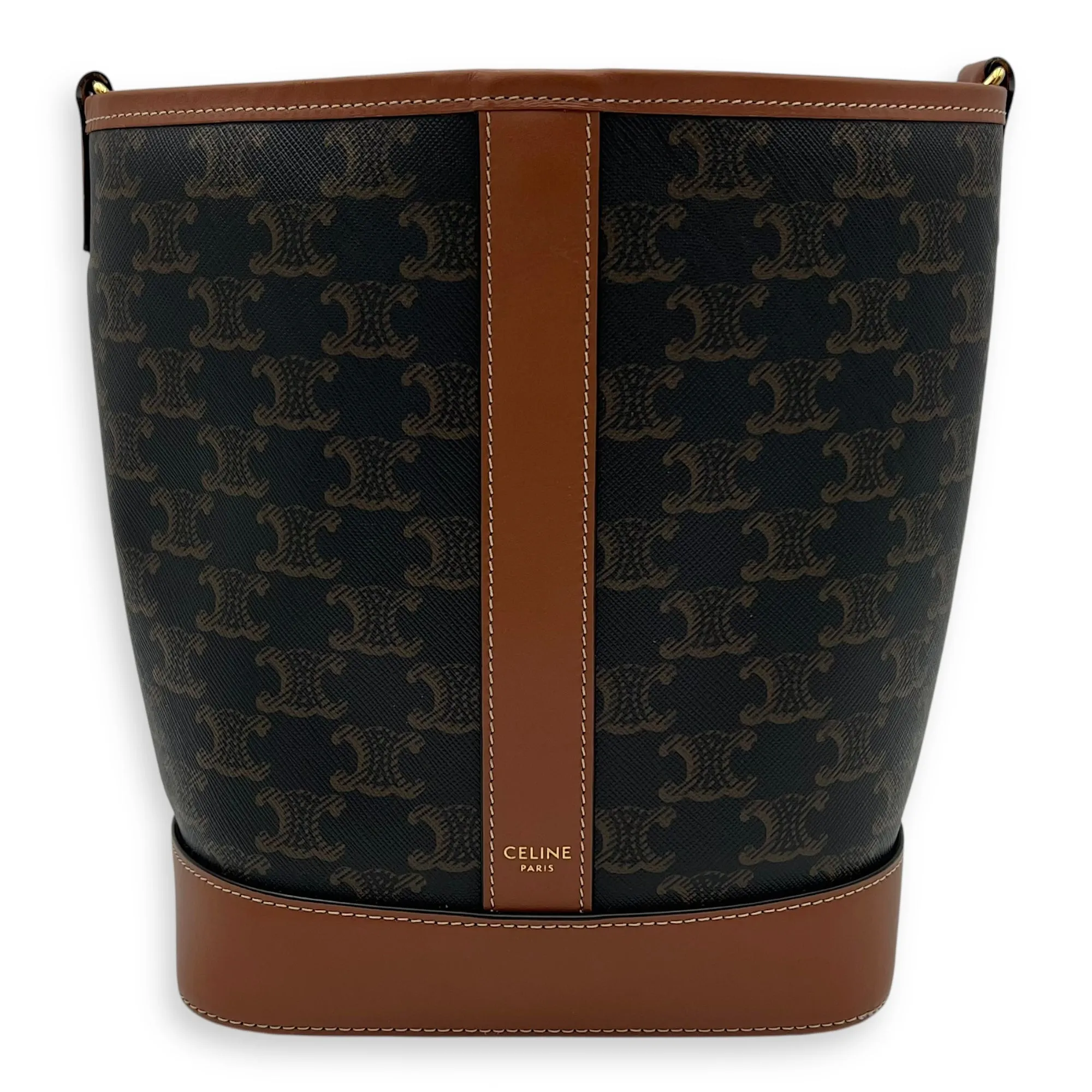 Triomphe Bucket Bag Brown in Coated Canvas, Gold hardware