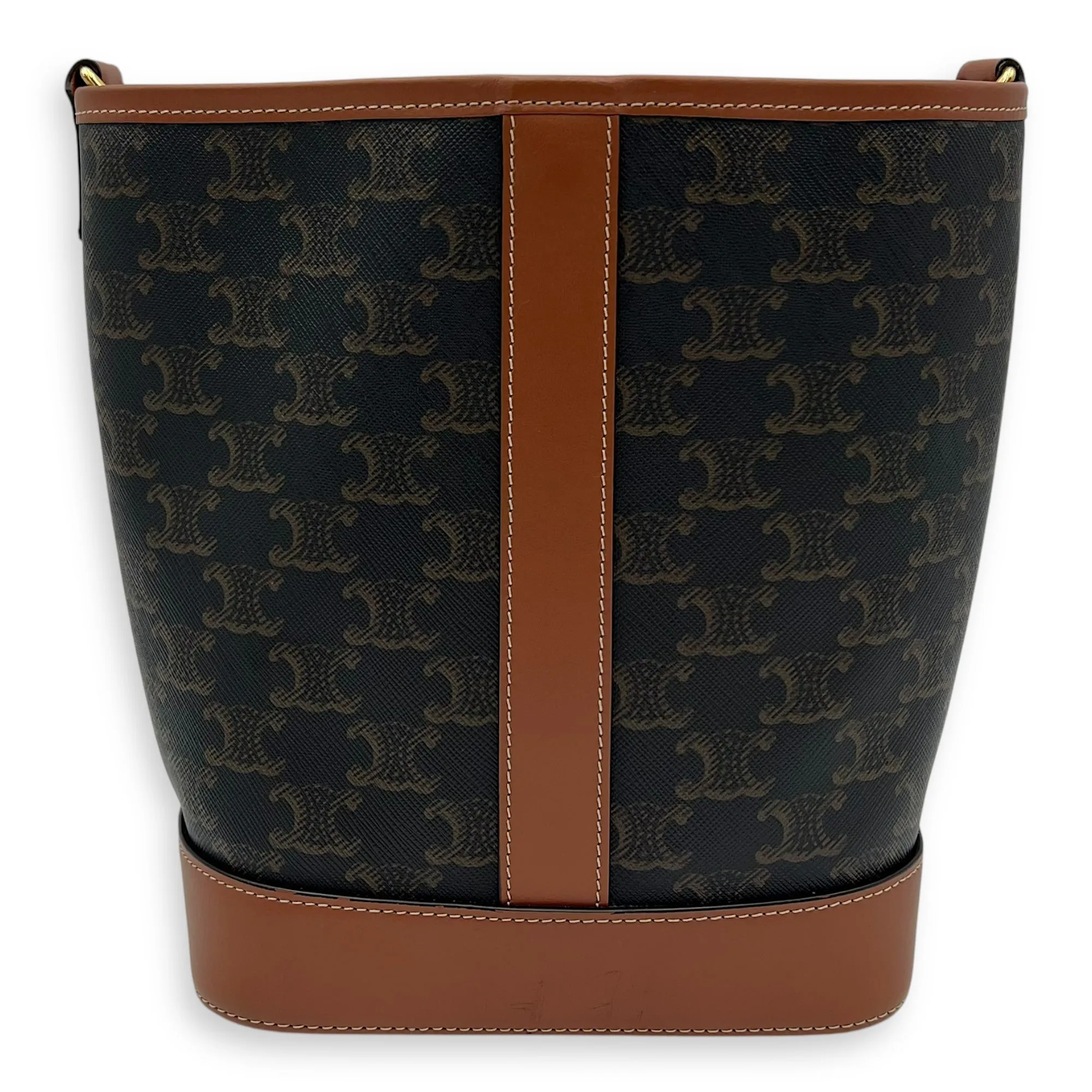 Triomphe Bucket Bag Brown in Coated Canvas, Gold hardware