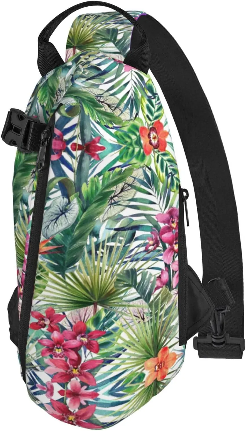 Tropical Plants Print Crossbody Backpack Casual Adjustable Bag Multifunctional Sling Backpack