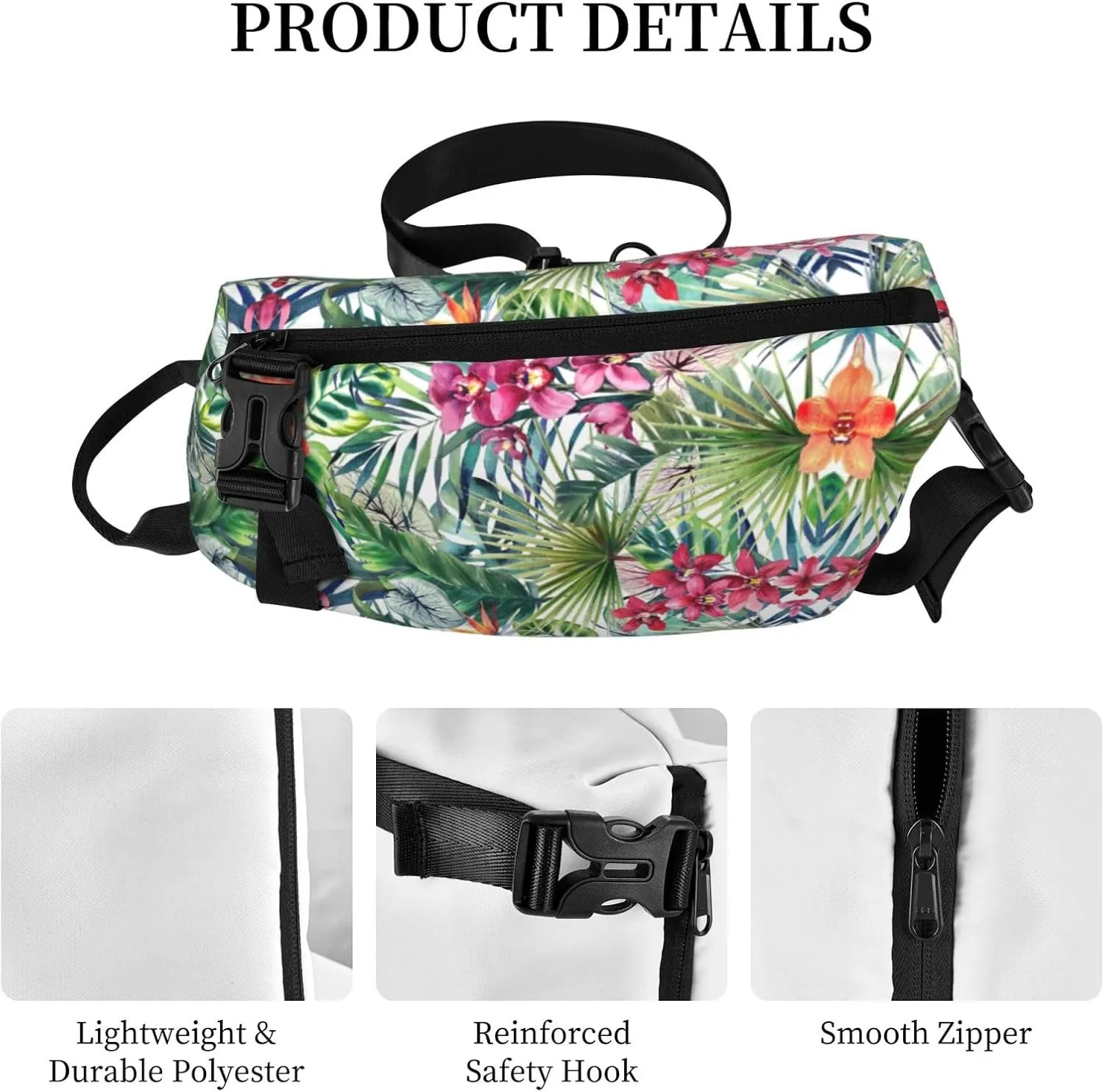 Tropical Plants Print Crossbody Backpack Casual Adjustable Bag Multifunctional Sling Backpack