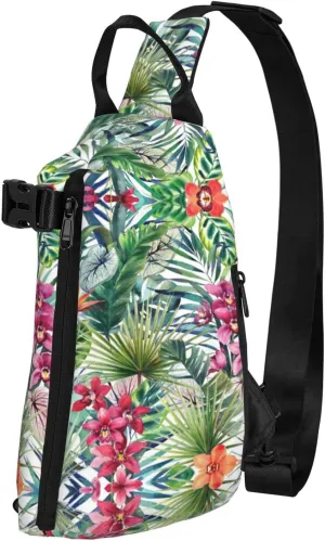 Tropical Plants Print Crossbody Backpack Casual Adjustable Bag Multifunctional Sling Backpack