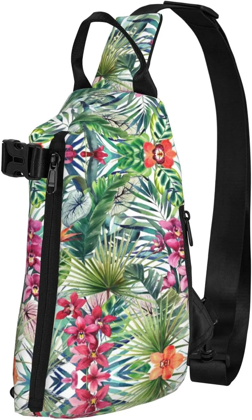 Tropical Plants Print Crossbody Backpack Casual Adjustable Bag Multifunctional Sling Backpack