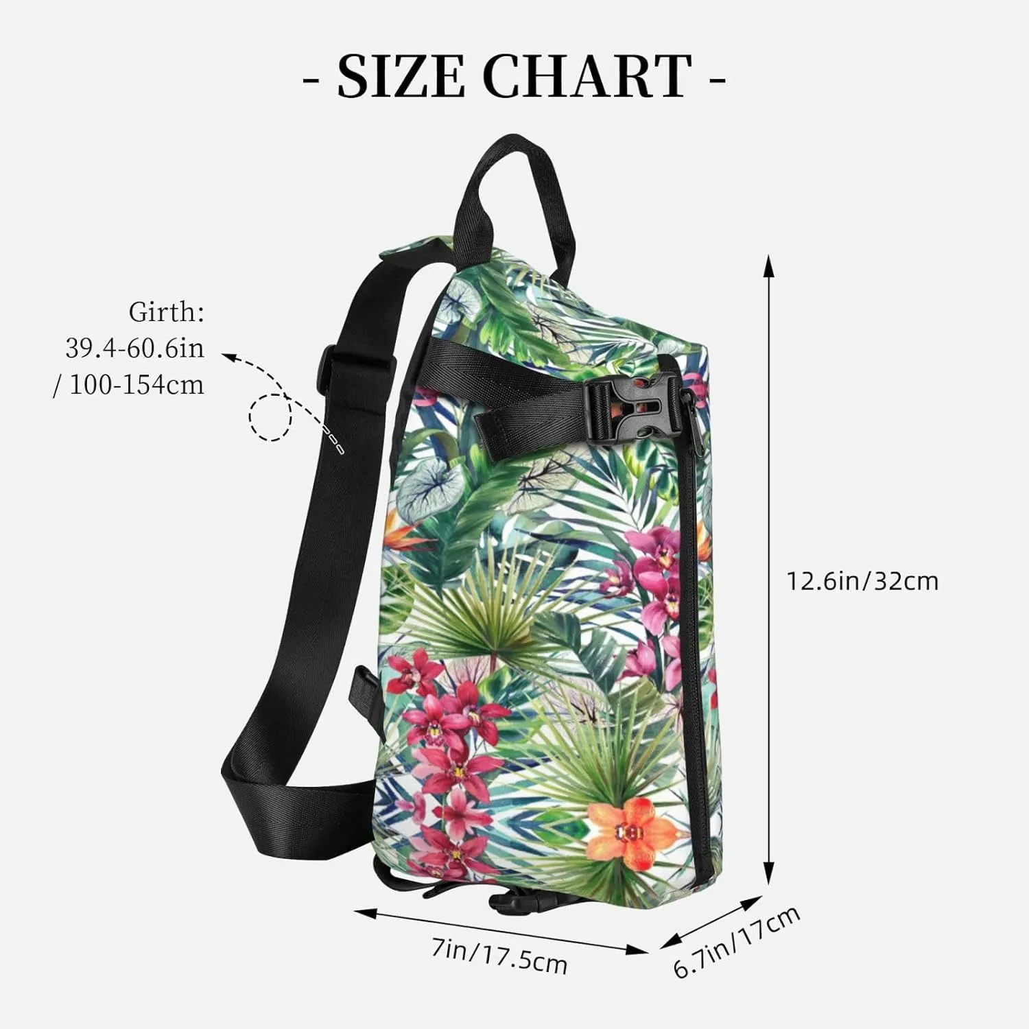 Tropical Plants Print Crossbody Backpack Casual Adjustable Bag Multifunctional Sling Backpack