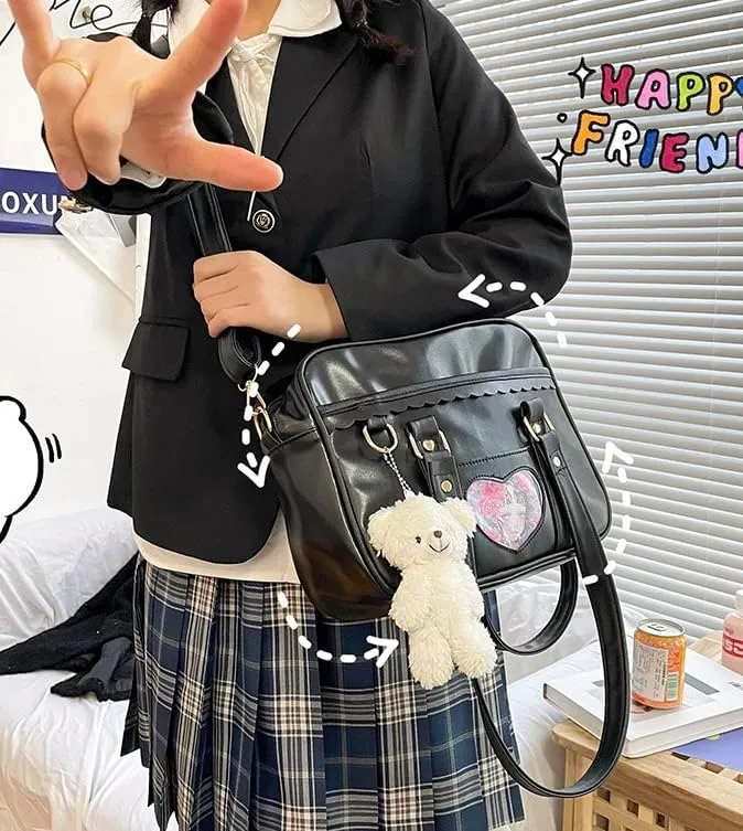 TTCAYU Ita Bag kawaii Pin Display Bag with Pin Mesh Insert Anime Crossbody Handbag Japanese Shoulder JK Uniform Purse