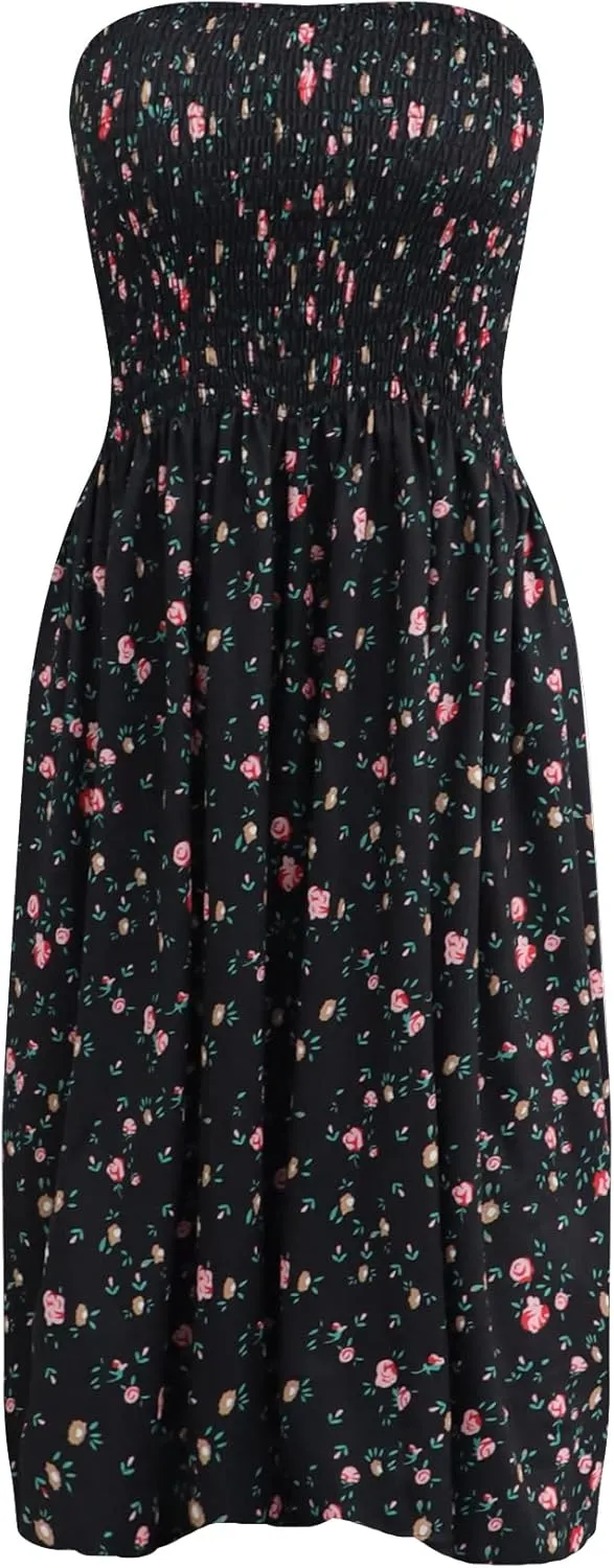 Tube Top Dress Boho Floral Beach Smocked Sundress Strapless Dress for Women Summer