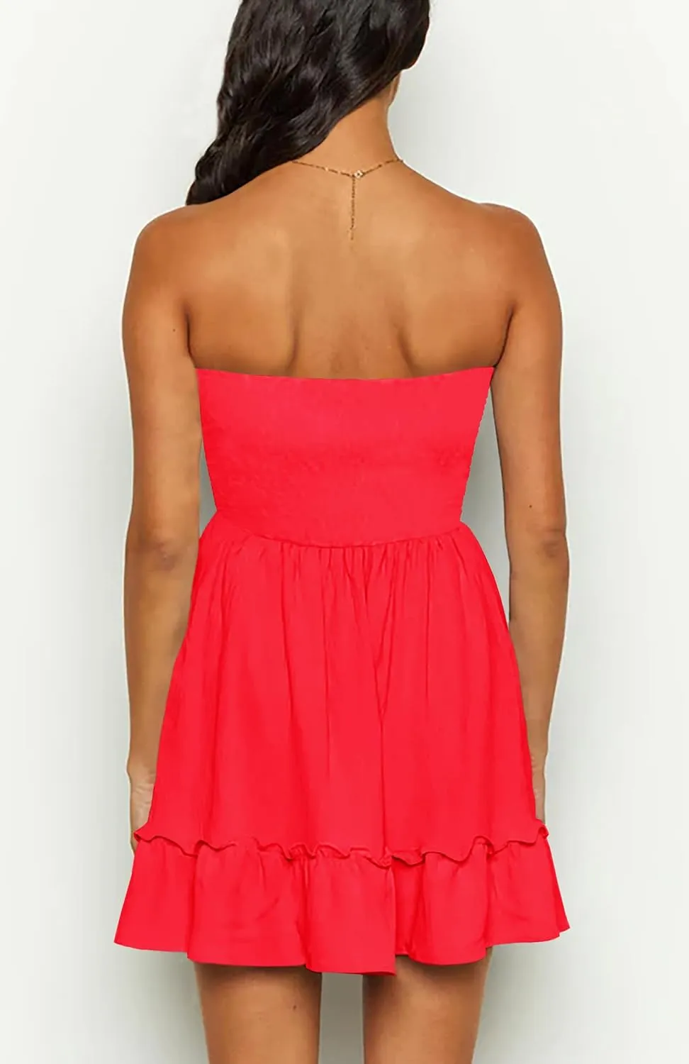 Tube Top Dress for Women Summer Solid Strapless Mini Dresses, Off The Shoudle Ruffle Beach Dress