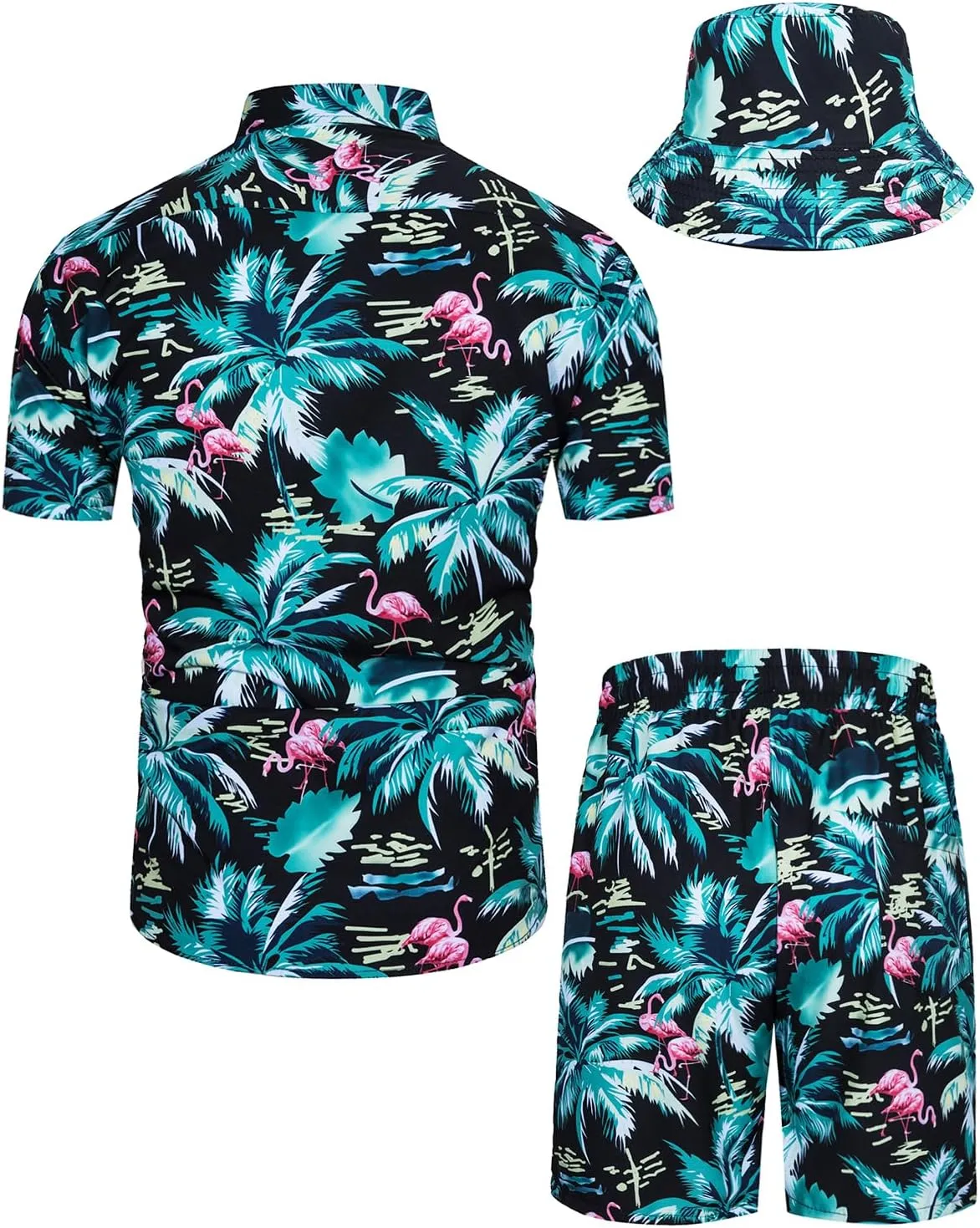 TUNEVUSE Mens Hawaiian Shirts and Shorts Set 2 Pieces Beach Outfits Flower Print Summer Tropical Suit with Bucket Hats