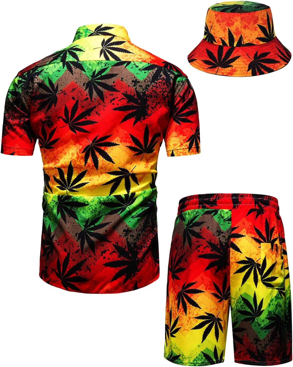 TUNEVUSE Mens Hawaiian Shirts and Shorts Set 2 Pieces Beach Outfits Flower Print Summer Tropical Suit with Bucket Hats