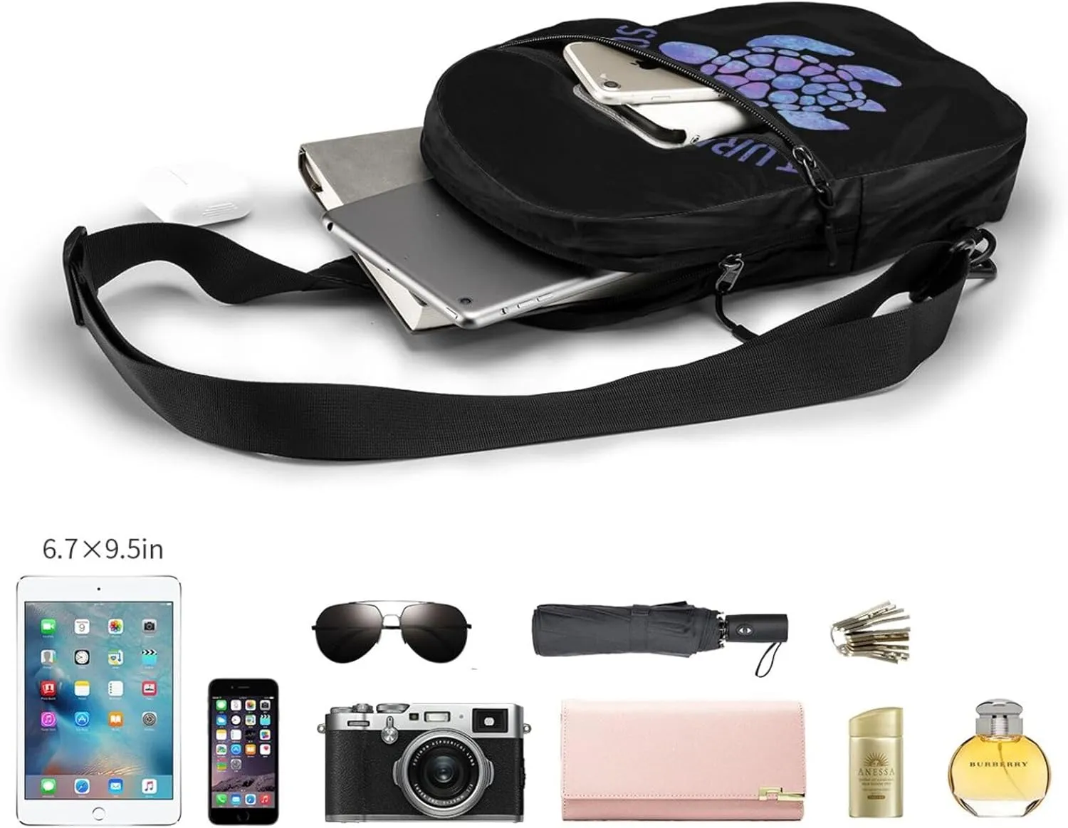 Turks Caicos Islands Flag Turtle Crossbody Bag Portable Sling Bags Foldable Chest Daypack Reusable Sports Shoulder Backpack Diagonally Casual Rucksack Travel Bag