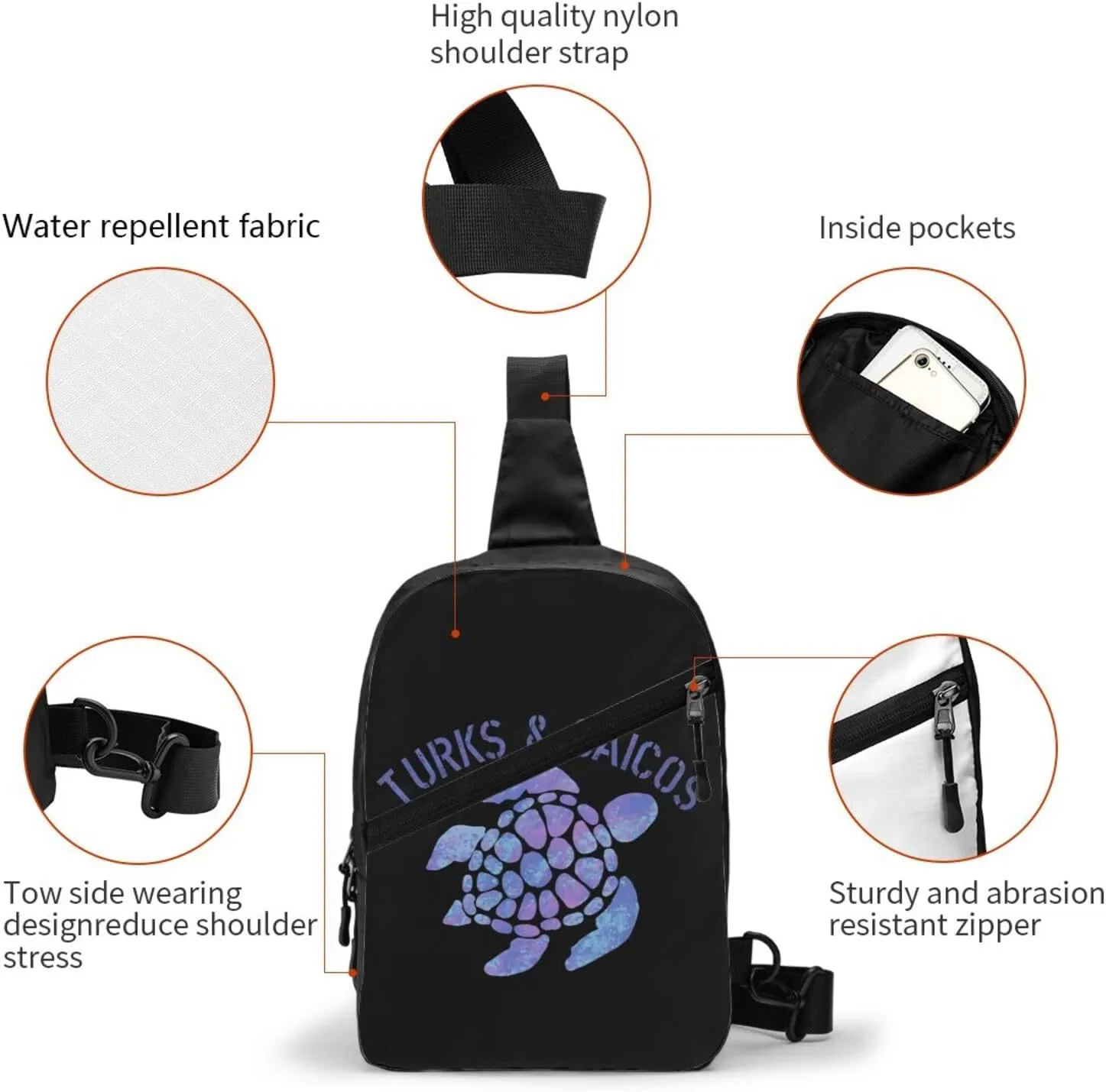 Turks Caicos Islands Flag Turtle Crossbody Bag Portable Sling Bags Foldable Chest Daypack Reusable Sports Shoulder Backpack Diagonally Casual Rucksack Travel Bag