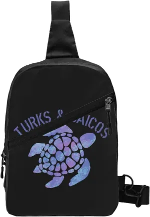 Turks Caicos Islands Flag Turtle Crossbody Bag Portable Sling Bags Foldable Chest Daypack Reusable Sports Shoulder Backpack Diagonally Casual Rucksack Travel Bag