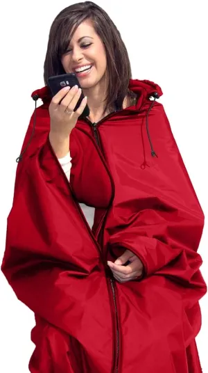 Ultimate Sports Wrap - PATENTED - The Only WEARABLE Weatherproof/Stadium/Picnic/Sports Blanket, complete with Upper and Lower Zippers, Lined & Adjustable Hood and Inside Hand Warmers, 70" X 58"