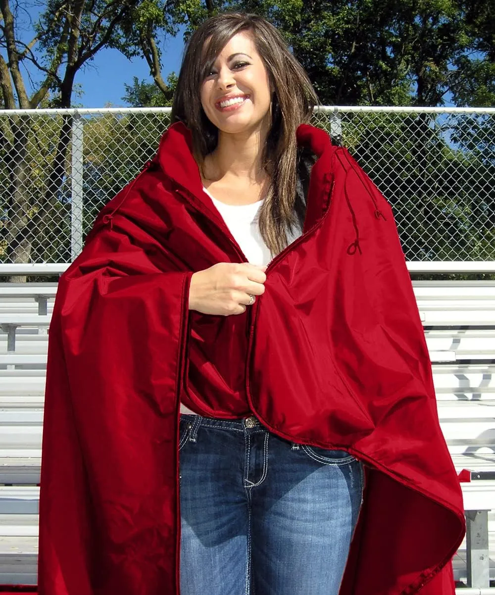 Ultimate Sports Wrap - PATENTED - The Only WEARABLE Weatherproof/Stadium/Picnic/Sports Blanket, complete with Upper and Lower Zippers, Lined & Adjustable Hood and Inside Hand Warmers, 70" X 58"