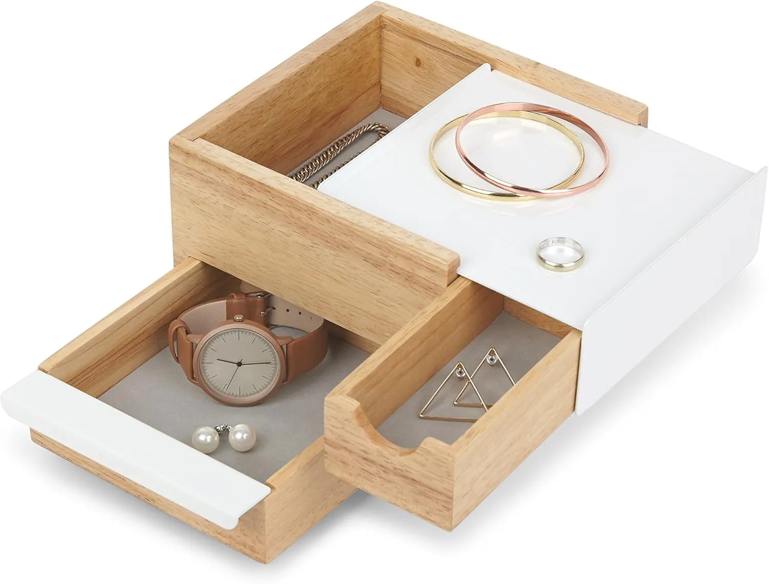 Umbra Mini Stowit Jewelry Box - Modern Keepsake Storage Organizer with Hidden Compartment Drawers