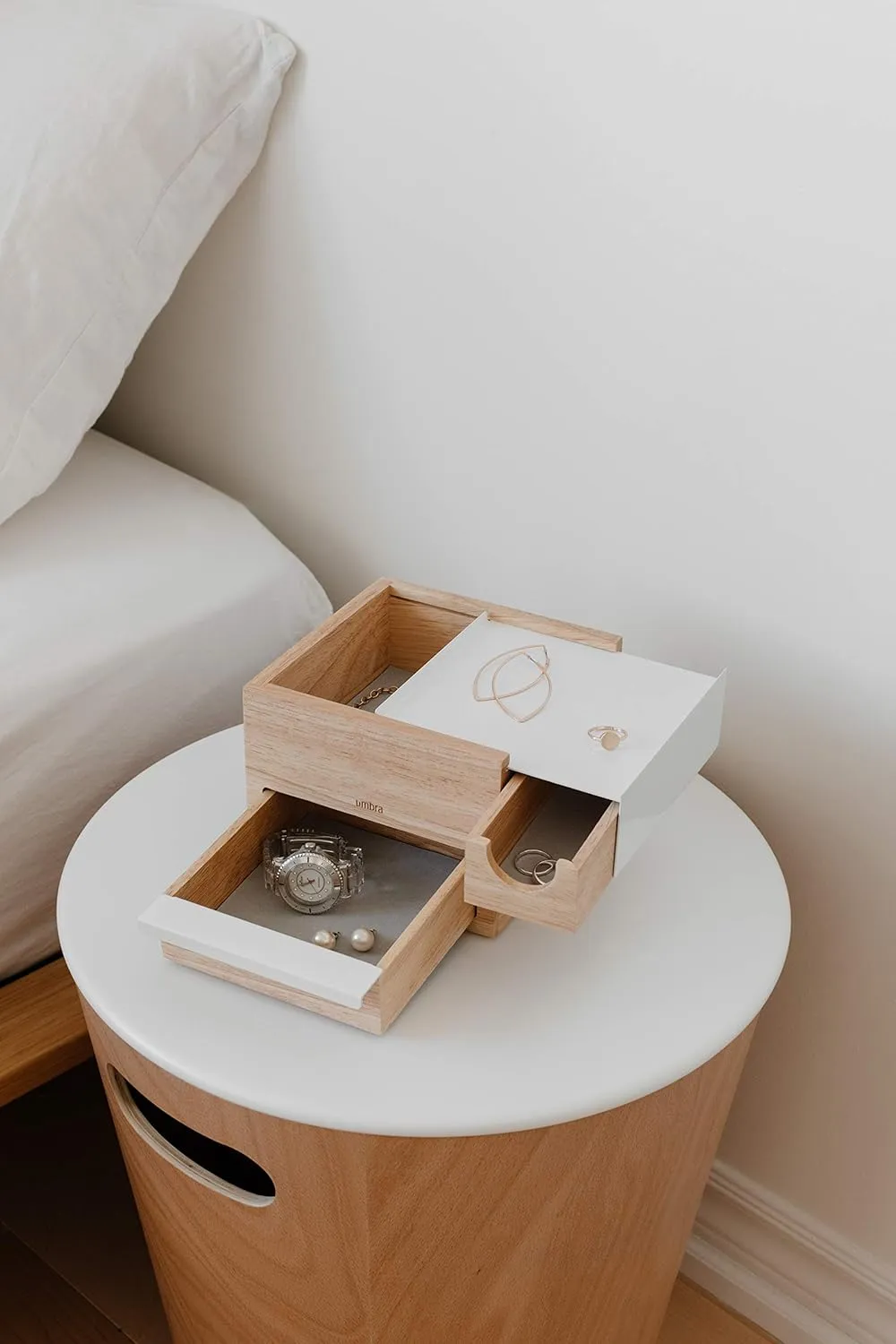 Umbra Mini Stowit Jewelry Box - Modern Keepsake Storage Organizer with Hidden Compartment Drawers