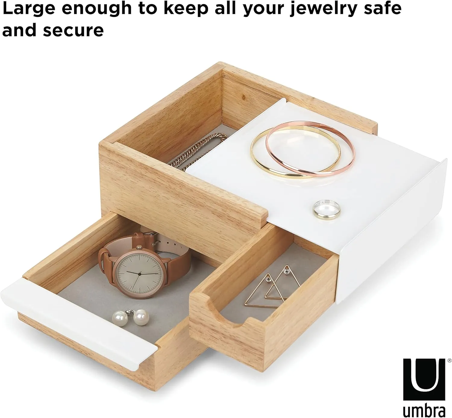 Umbra Mini Stowit Jewelry Box - Modern Keepsake Storage Organizer with Hidden Compartment Drawers