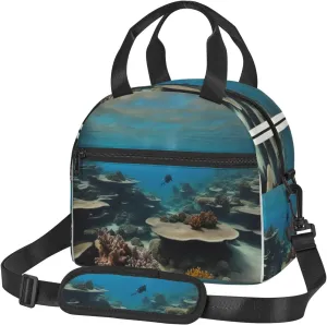 Underwater Ocean View Print Lunch Bag Adult Lunch Box for Women and Men with Adjustable Shoulder Adult Tote Bags