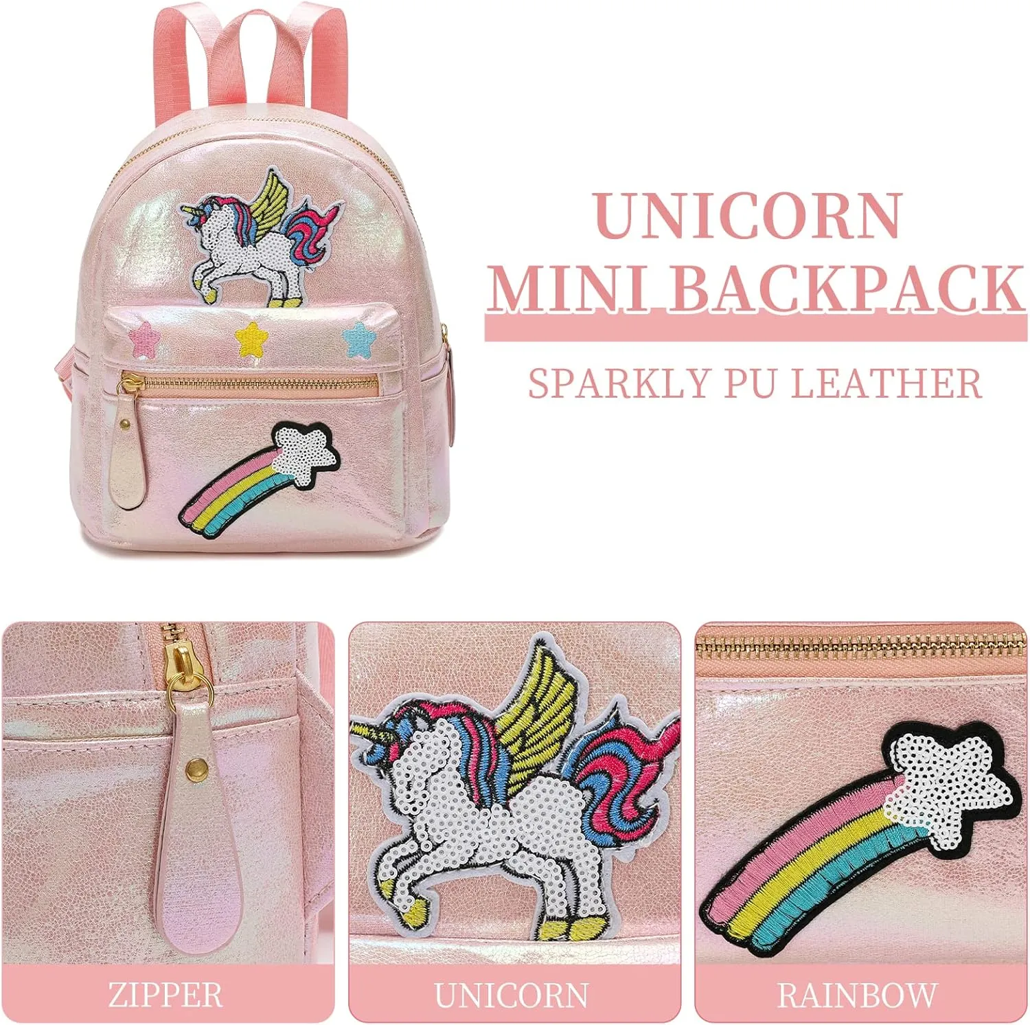 Unicorn Mini Backpack Leather Backpack for Girls(Light Pink)
