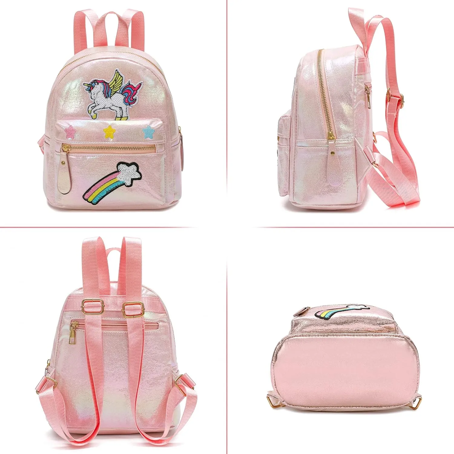 Unicorn Mini Backpack Leather Backpack for Girls(Light Pink)