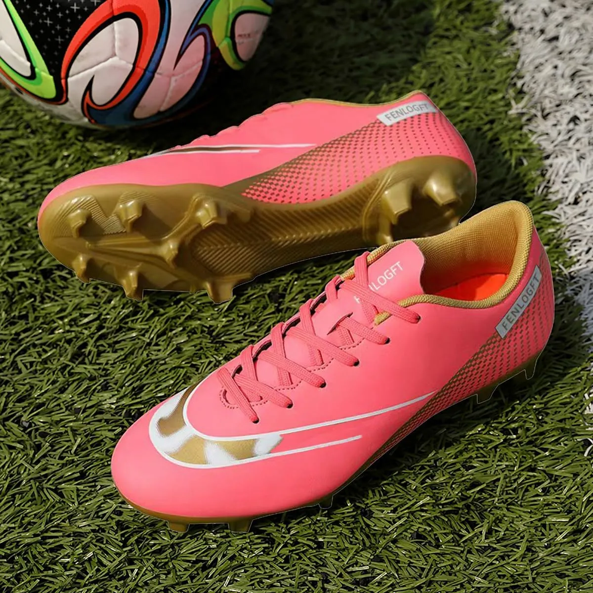 Unisex Sizes Leather Soccer Cleats with Lace-Up for Training Firm Ground & Turf - Men, Women, Boys & Girls American Football Shoes Boot