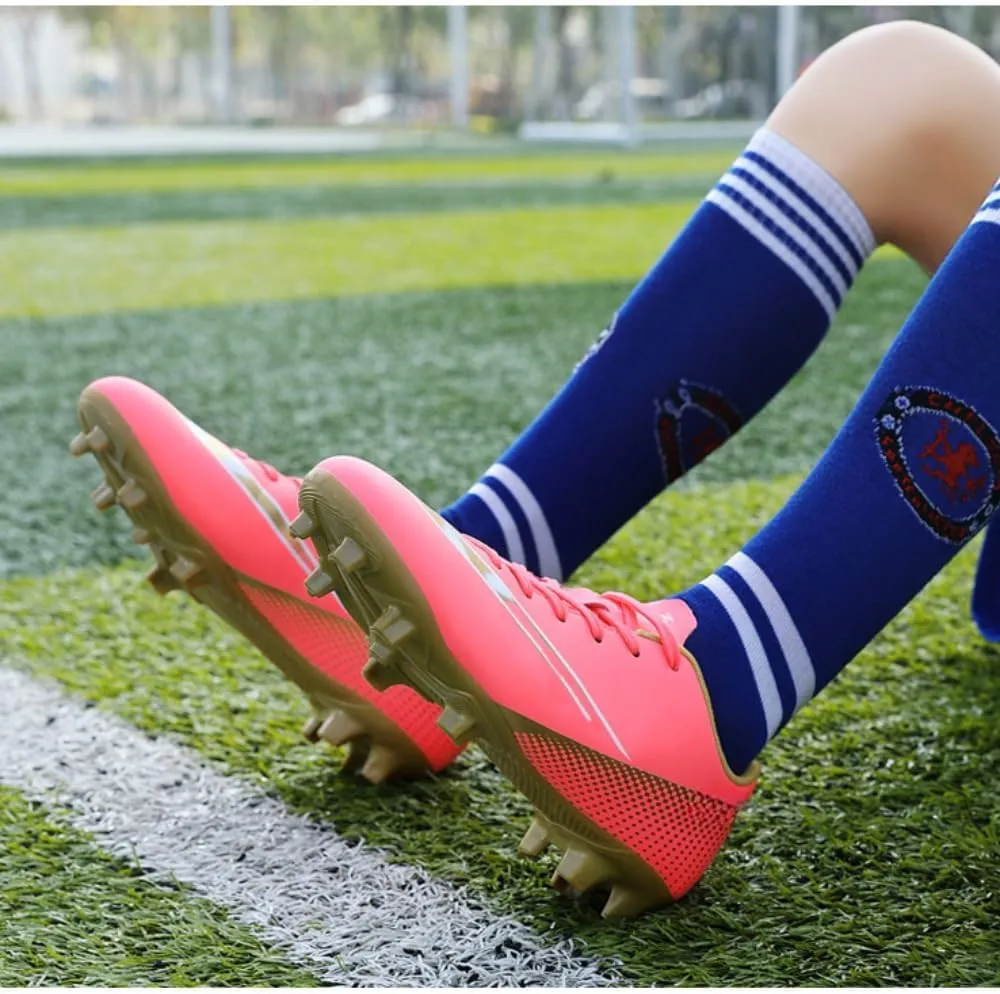 Unisex Sizes Leather Soccer Cleats with Lace-Up for Training Firm Ground & Turf - Men, Women, Boys & Girls American Football Shoes Boot
