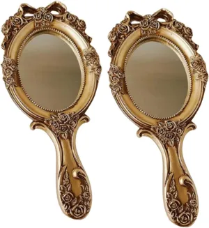 Unomor Vintage Women's Makeup Mirror Compact Mirror Handheld Handle Portable Mini for Vanity Travel and Decor
