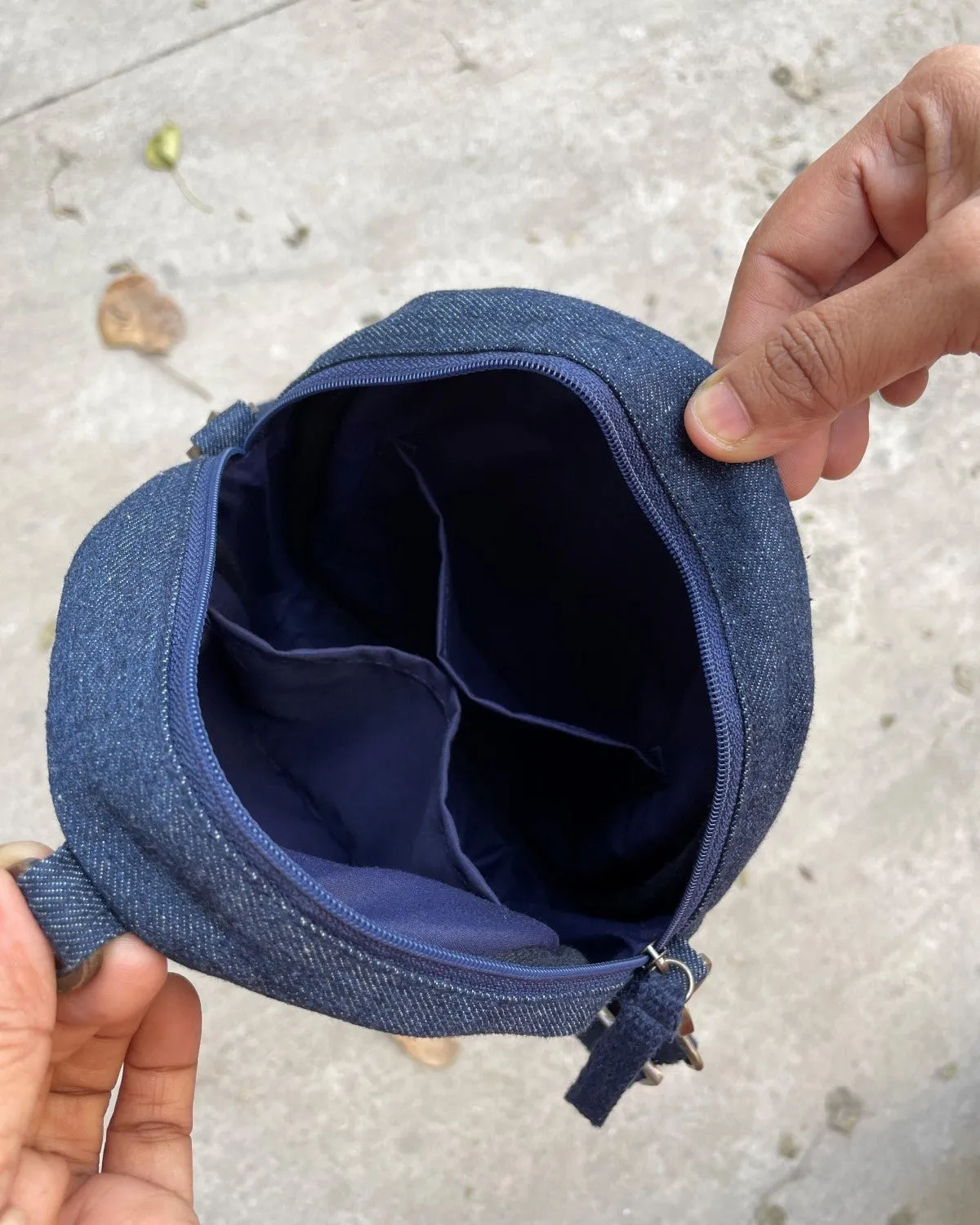 Upcycled Denim Jeans Patched Oval Fanny pack (two way bag)