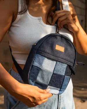 Upcycled Denim Jeans Patched Oval Fanny pack (two way bag)