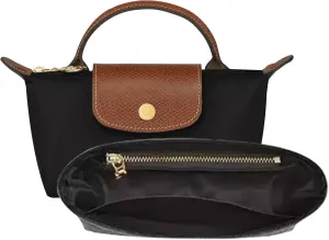 Upgraded Longchamp Mini Organizer Insert, DupontPaper Lightweight Bag Organizer Insert Compatble with Longchamp le pliage Mini Pouch Handbag Inner Shaper (XS,Black)