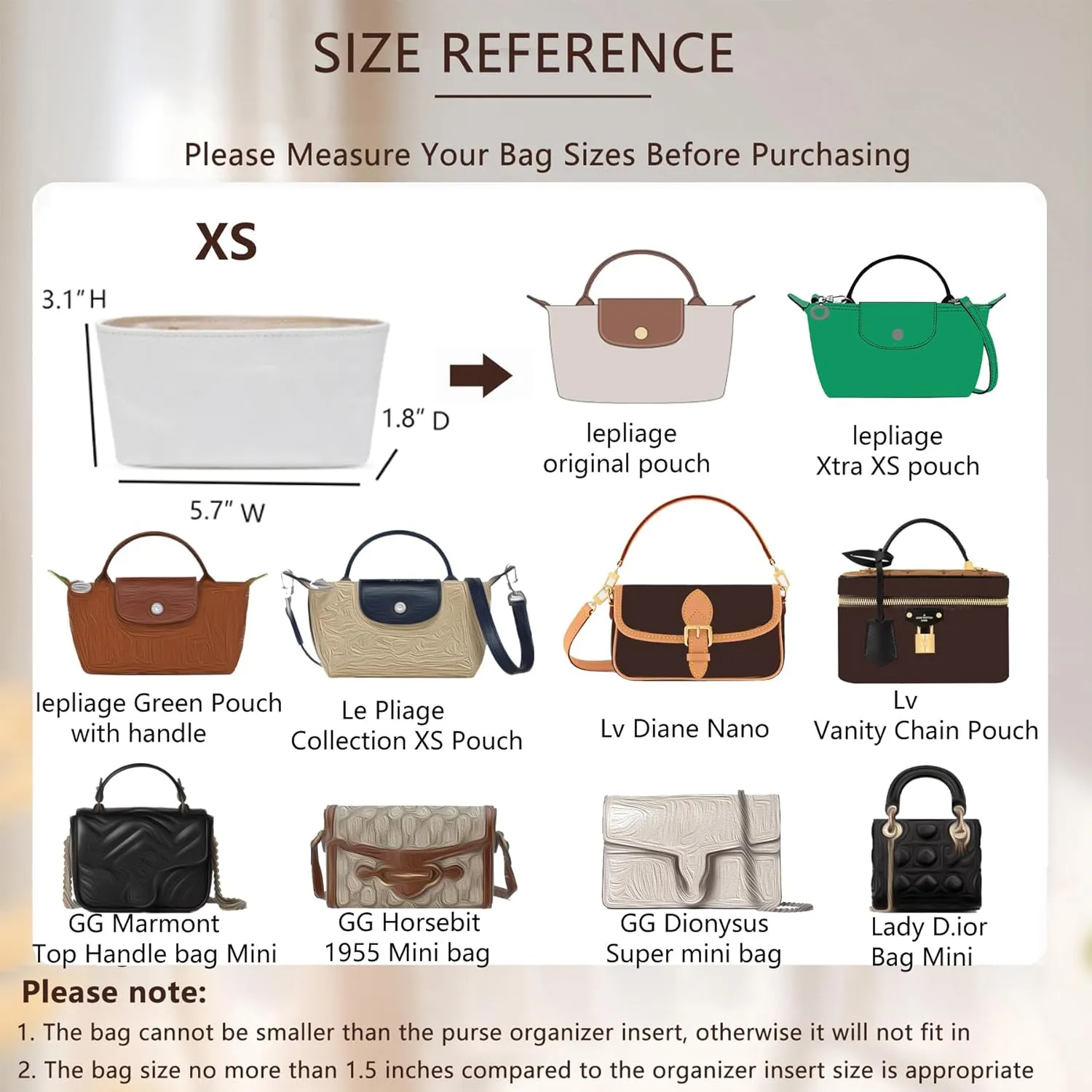 Upgraded Longchamp Mini Organizer Insert, DupontPaper Lightweight Bag Organizer Insert Compatble with Longchamp le pliage Mini Pouch Handbag Inner Shaper (XS,White)