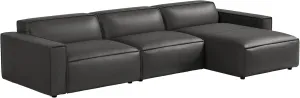 Valencia Nathan Leather Modular Couch - 3 Seats with Right Chaise Sectional Sofa - 100% Full Aniline Leather Modern Sofa for Lounge and Living Room (Black)