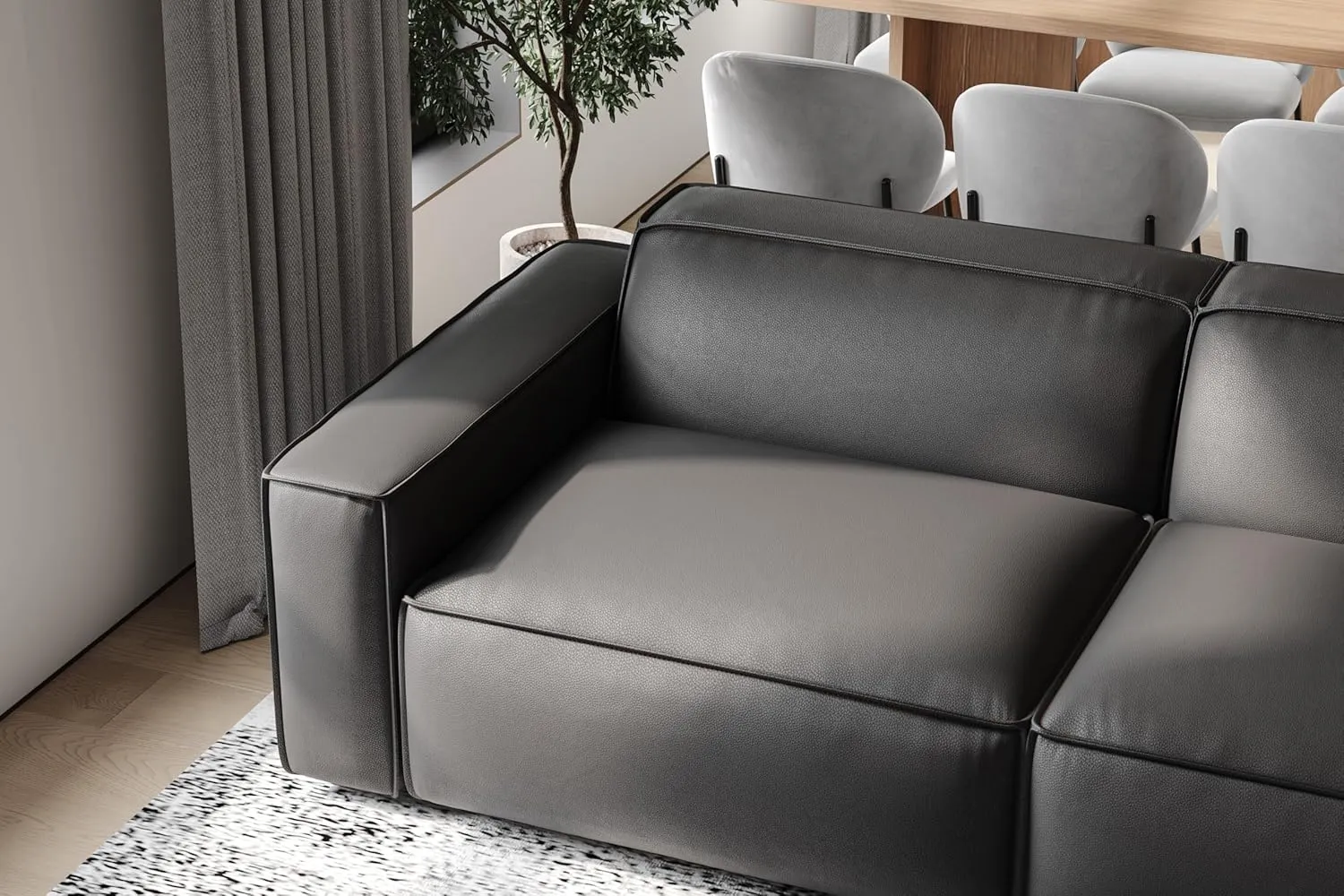 Valencia Nathan Leather Modular Couch - 3 Seats with Right Chaise Sectional Sofa - 100% Full Aniline Leather Modern Sofa for Lounge and Living Room (Black)