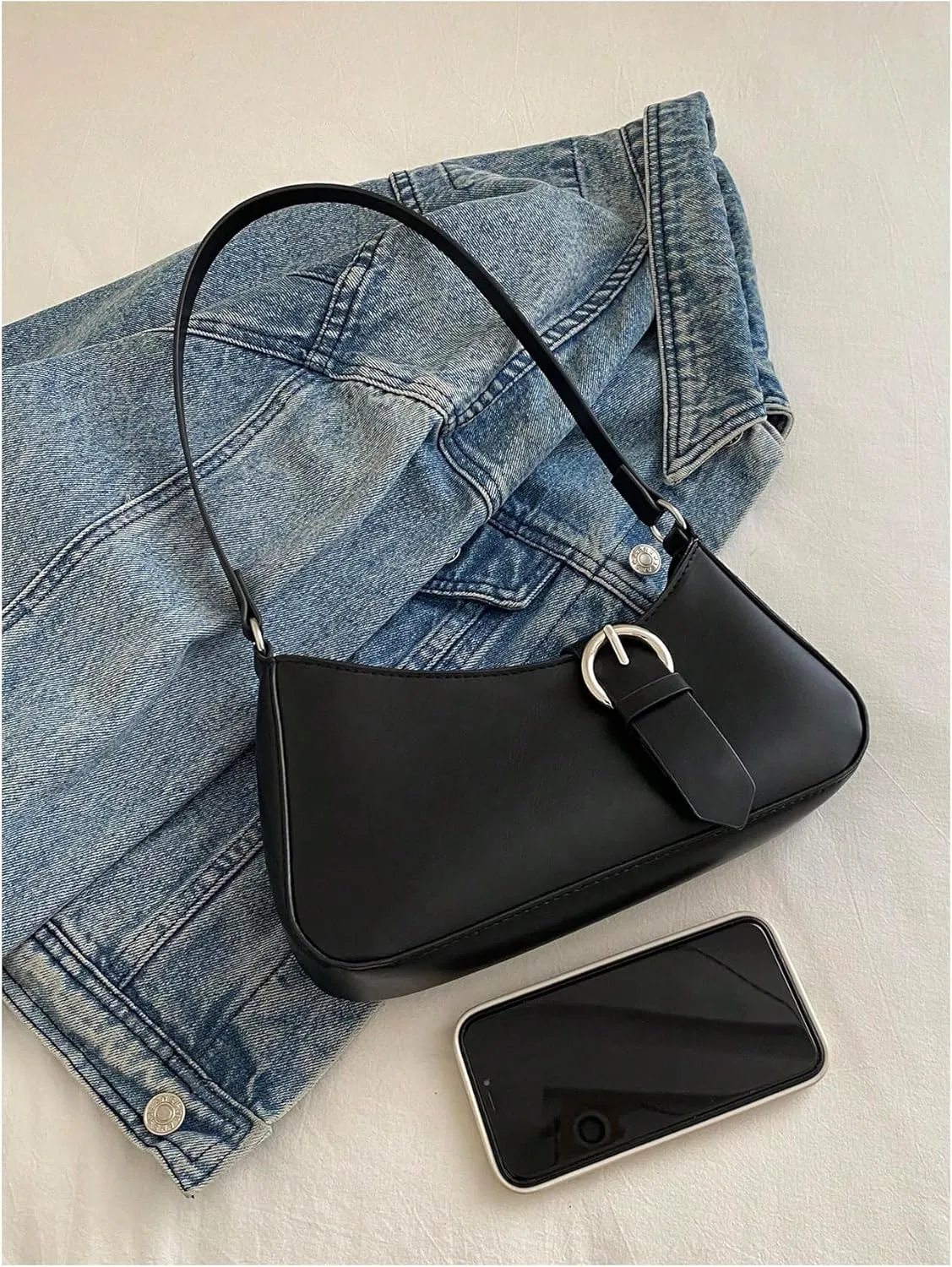 Verdusa Women's Buckle Zipper Crescent Shoulder Handbags Vintage Top Handle Underarm Bags
