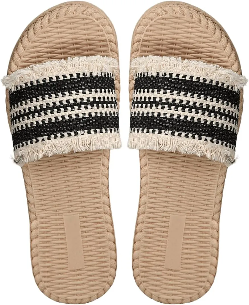 Verdusa Women's Open Toe Fringe Sandals Slip On Outdoor Boho Beach Slides