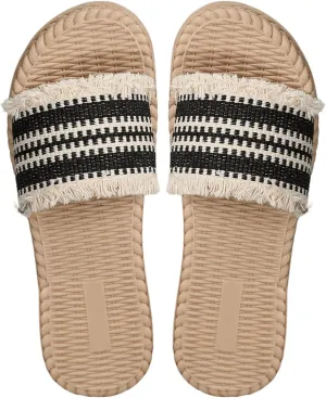 Verdusa Women's Open Toe Fringe Sandals Slip On Outdoor Boho Beach Slides