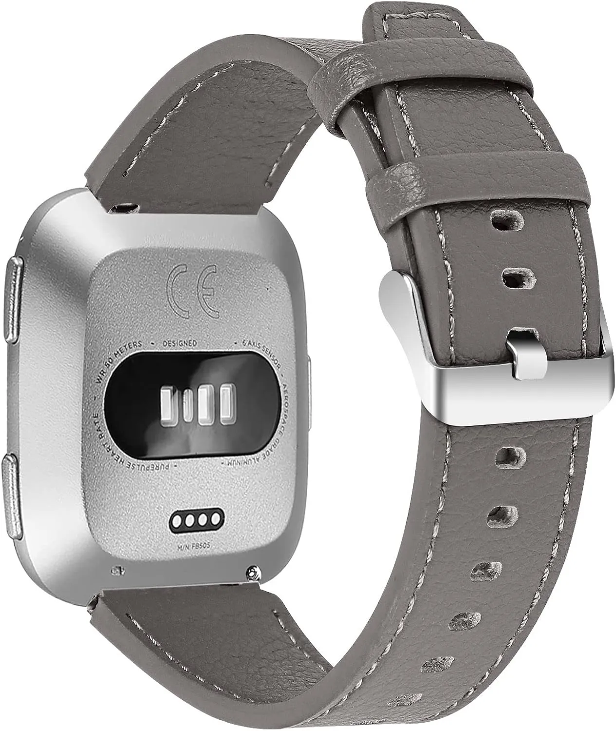 Versa Watch Strap, Adjustable Genuine Leather Wrist Strap with Metal Buckle Lightweight Replacement Accessory Band for Women Men Compatible with Versa/Versa 2/Versa Lite (Gray)