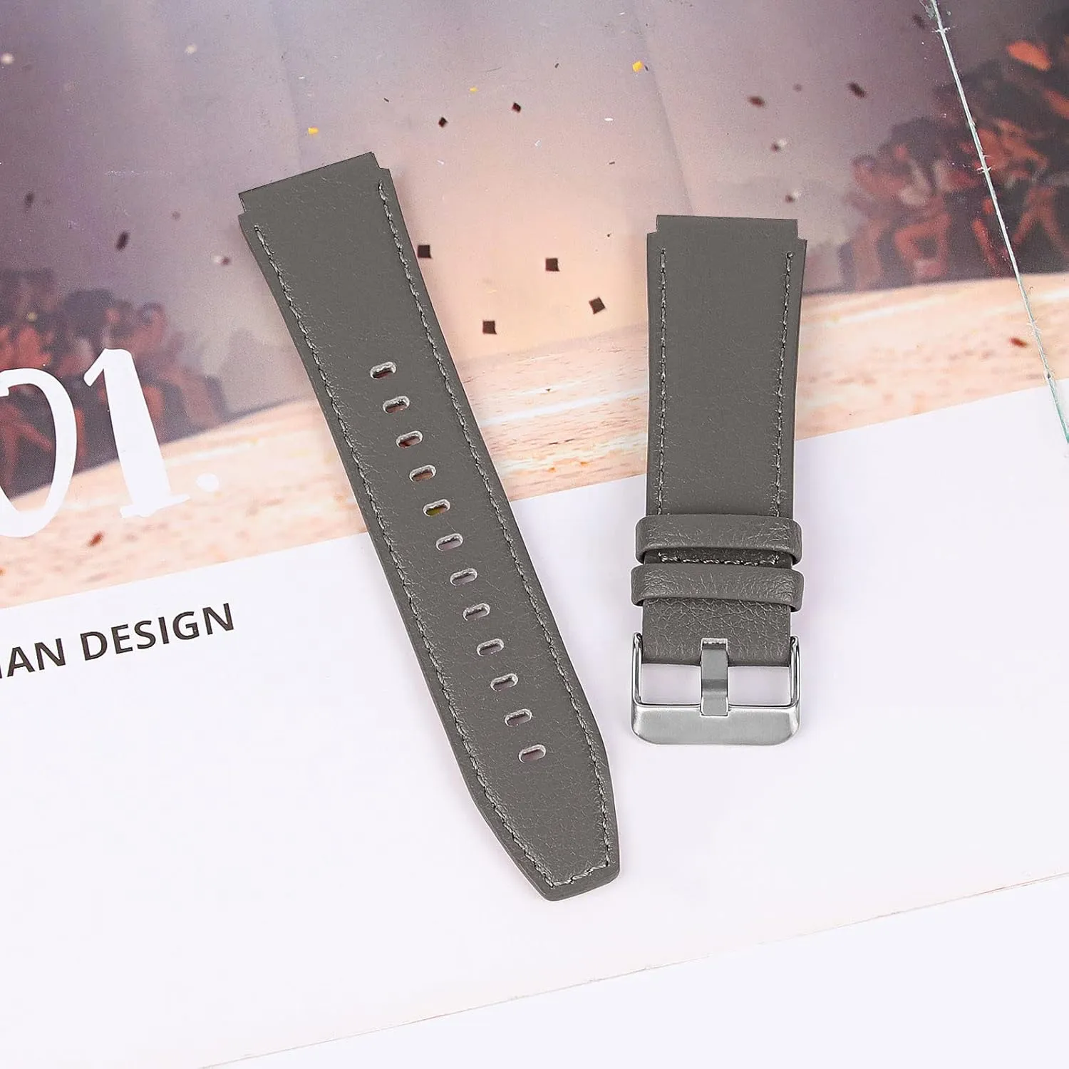 Versa Watch Strap, Adjustable Genuine Leather Wrist Strap with Metal Buckle Lightweight Replacement Accessory Band for Women Men Compatible with Versa/Versa 2/Versa Lite (Gray)
