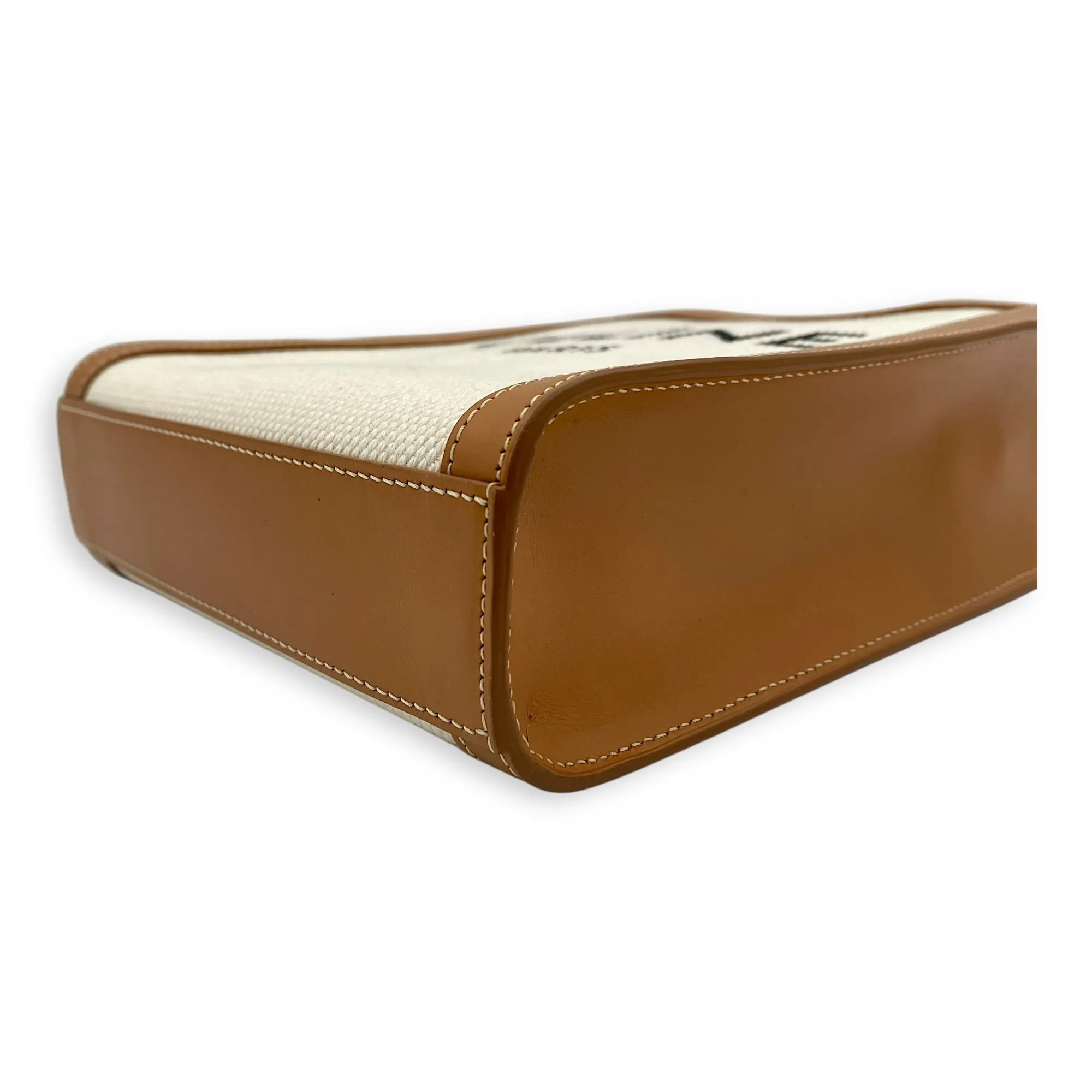 Vertical Mini Brown Top Handle Bag in Canvas, Gold hardware