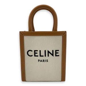 Vertical Mini Brown Top Handle Bag in Canvas, Gold hardware