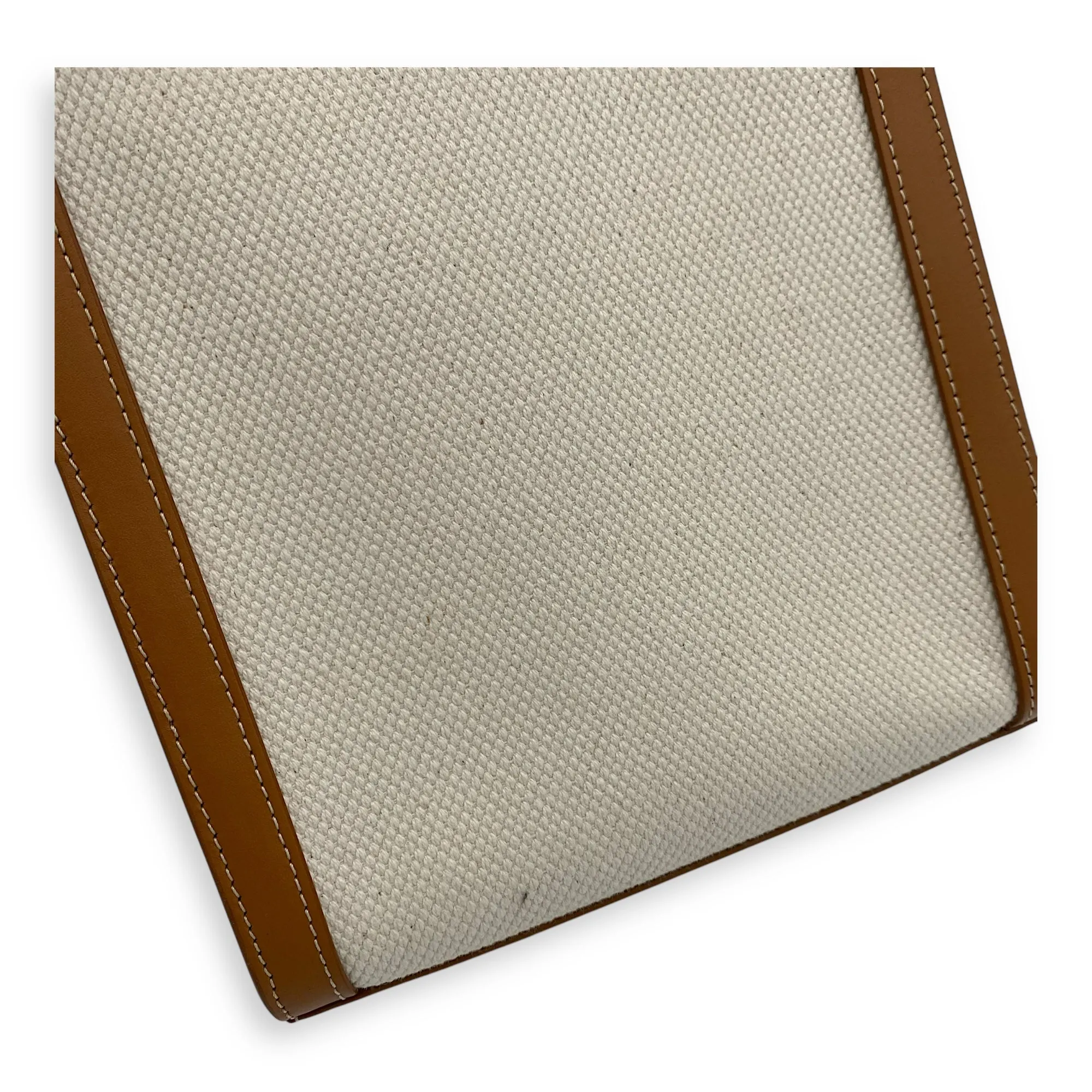 Vertical Mini Brown Top Handle Bag in Canvas, Gold hardware