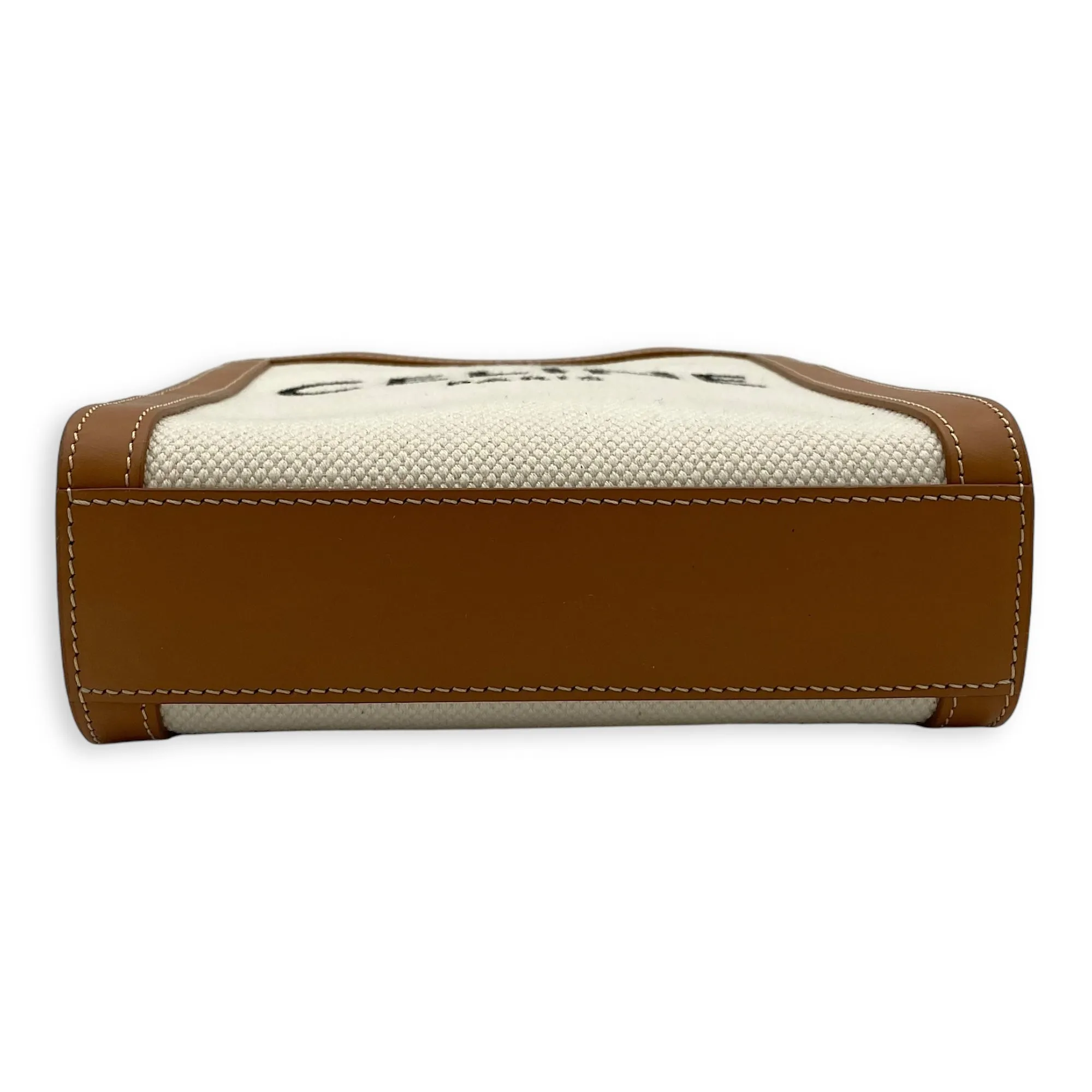Vertical Mini Brown Top Handle Bag in Canvas, Gold hardware