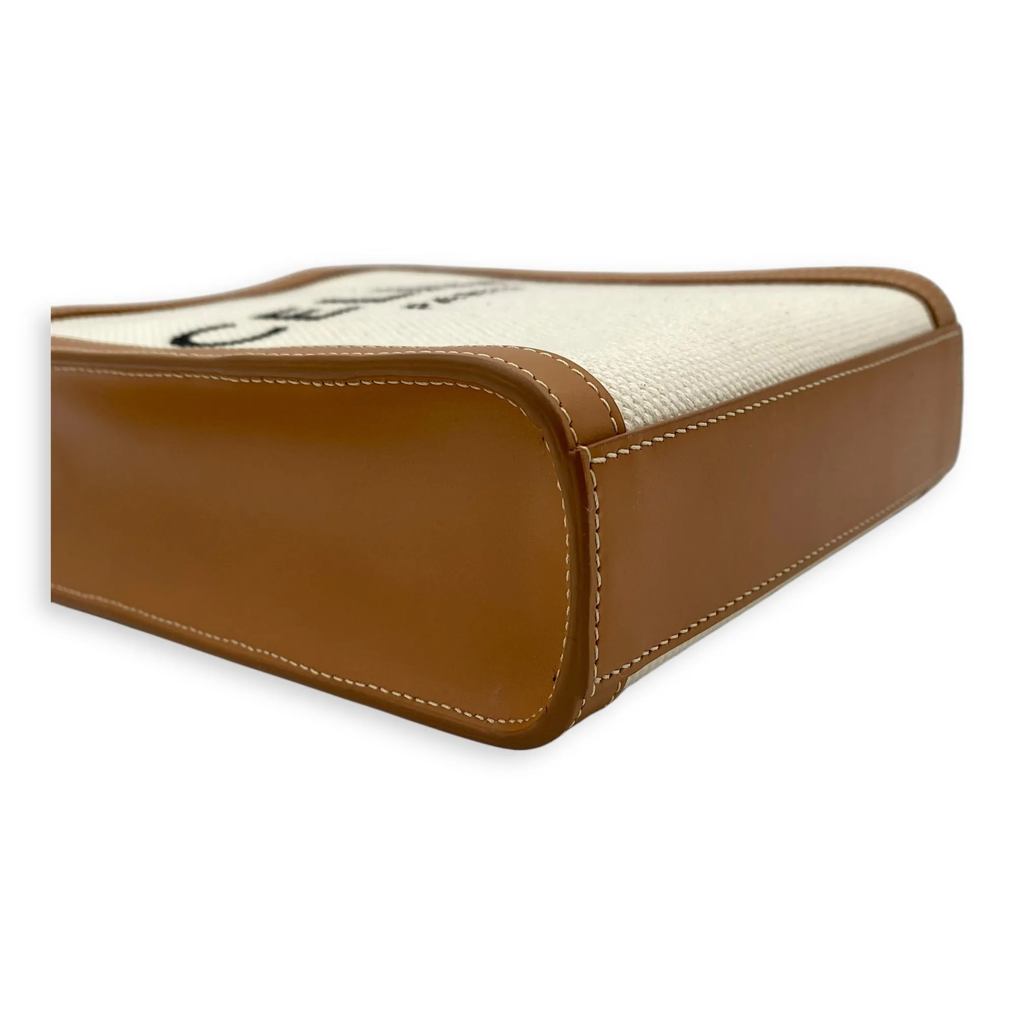 Vertical Mini Brown Top Handle Bag in Canvas, Gold hardware