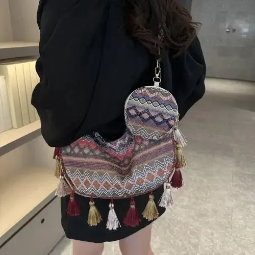 Vibrant Printed Tassel Crossbody Bag