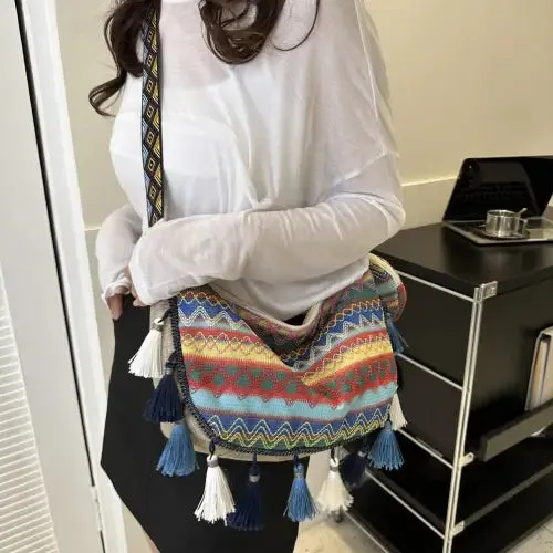 Vibrant Printed Tassel Crossbody Bag