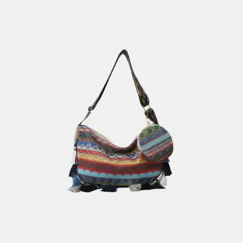 Vibrant Printed Tassel Crossbody Bag