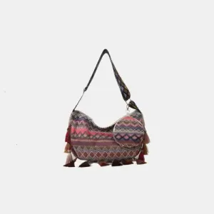 Vibrant Printed Tassel Crossbody Bag